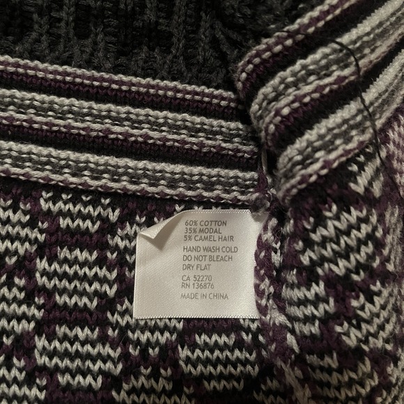 Y2K Open Front Cardigan Black Grey Purple Print Sz M Pockets Ribbed Collar Cozy - Picture 8 of 9